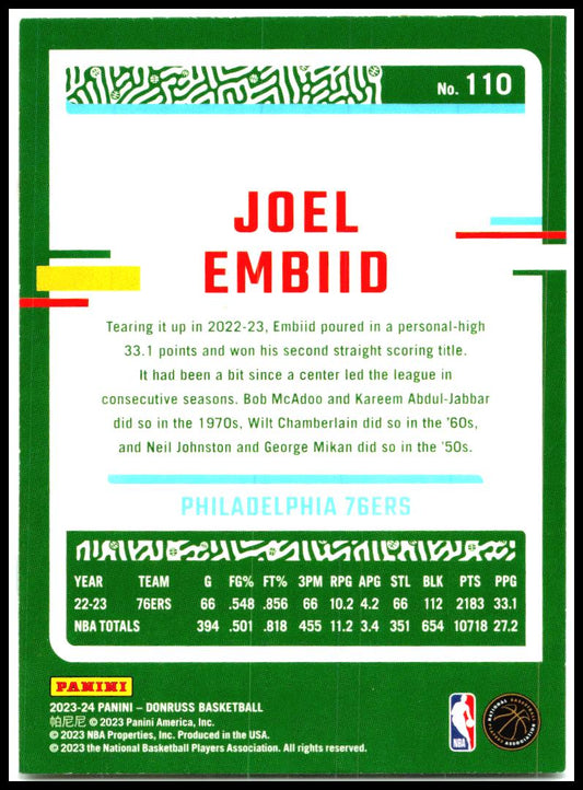 2023-24 Donruss #110 Joel Embiid Philadelphia 76ers