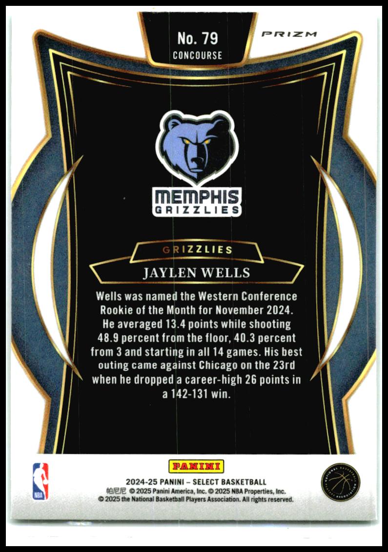 2024-25 Panini Select Green Mojo Prizm #79 Jaylen Wells Rookie Memphis Grizzlies