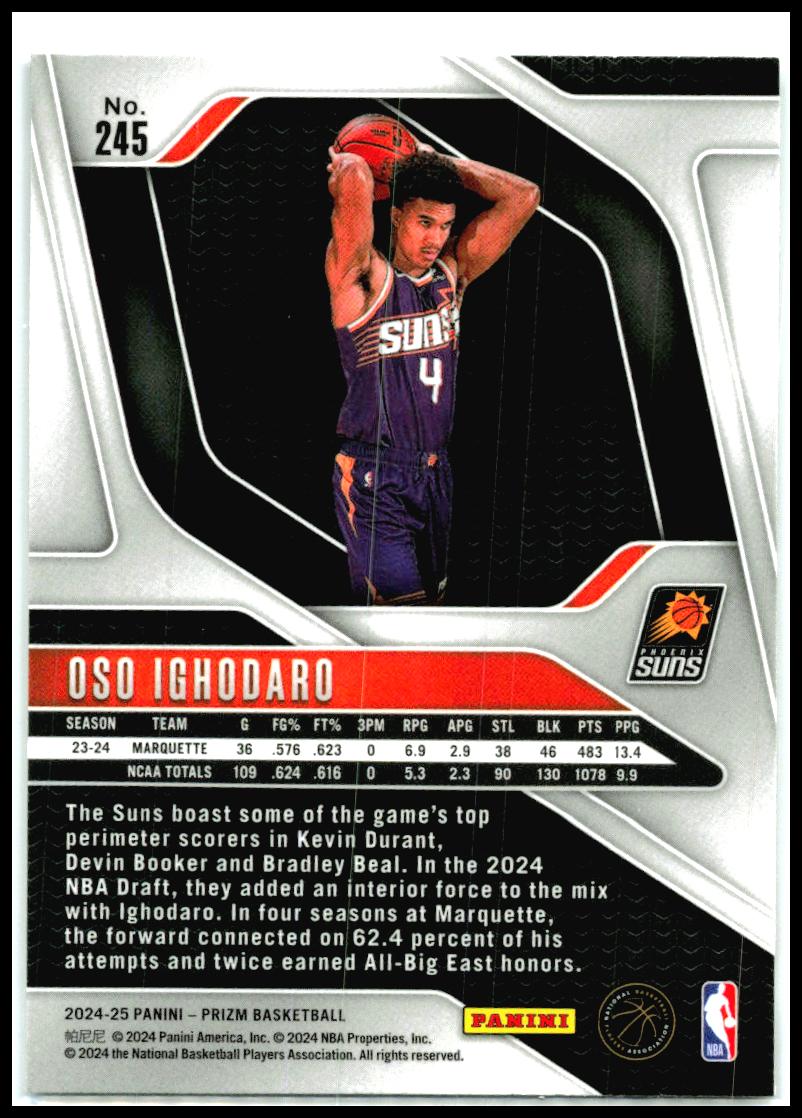 2024-25 Panini Prizm #245 Oso Ighodaro Rookie Phoenix Suns