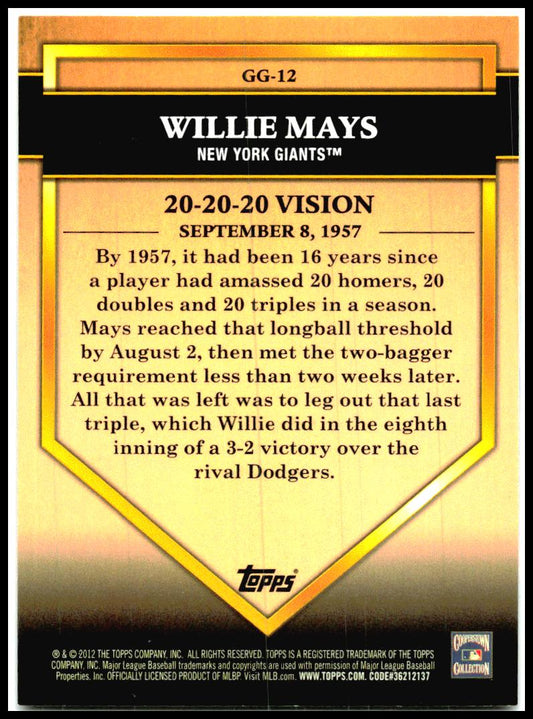 2012 Topps Golden Greats #GG-12 Willie Mays New York Giants