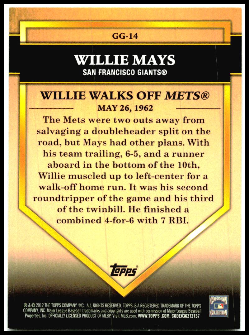 2012 Topps Golden Greats #GG-14 Willie Mays San Francisco Giants