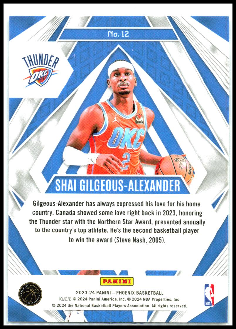 2023-24 Panini Phoenix Paragon #12 Shai Gilgeous-Alexander Oklahoma City Thunder