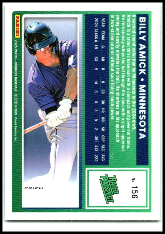 2025 Donruss Optic Rated Prospects Black Circles Prizm #156 Billy Amick Twins