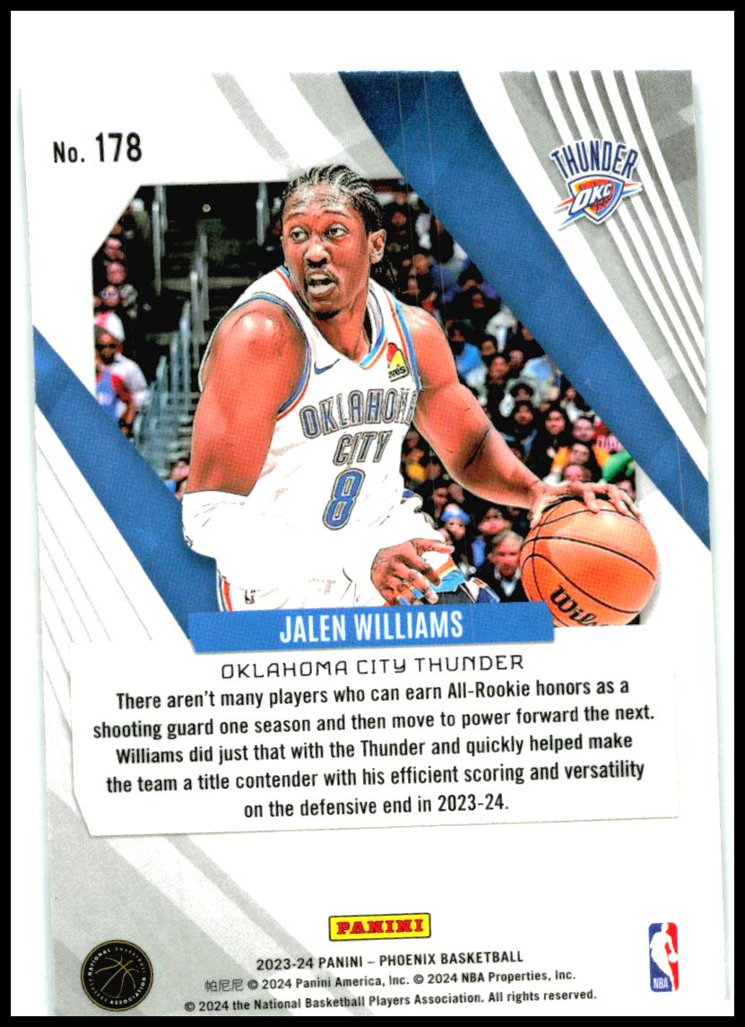 2023-24 Panini Phoenix #178 Jalen Williams Oklahoma City Thunder