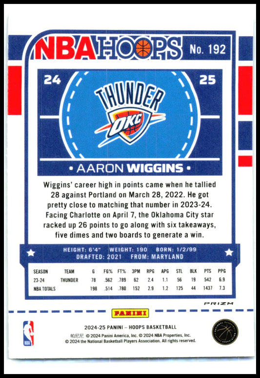 2024-25 Hoops Premium #192 Aaron Wiggins Oklahoma City Thunder