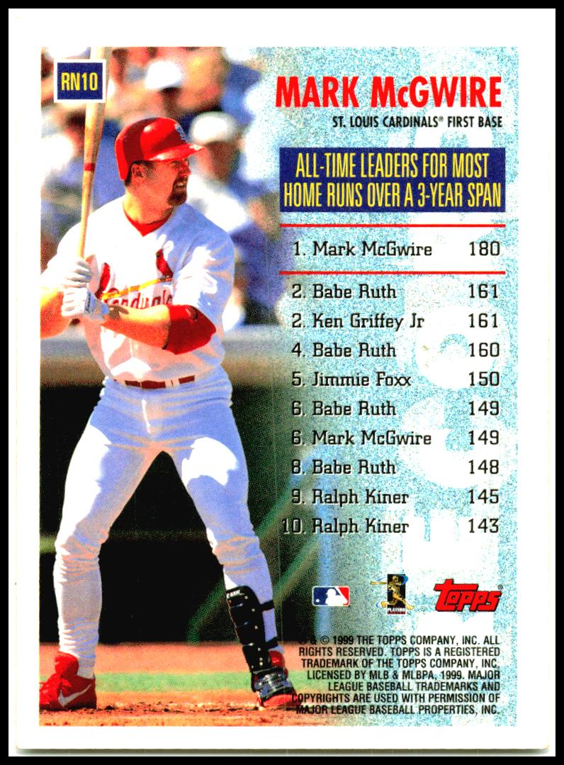 1999 Topps Record Numbers #RN10 Mark McGwire St. Louis Cardinals