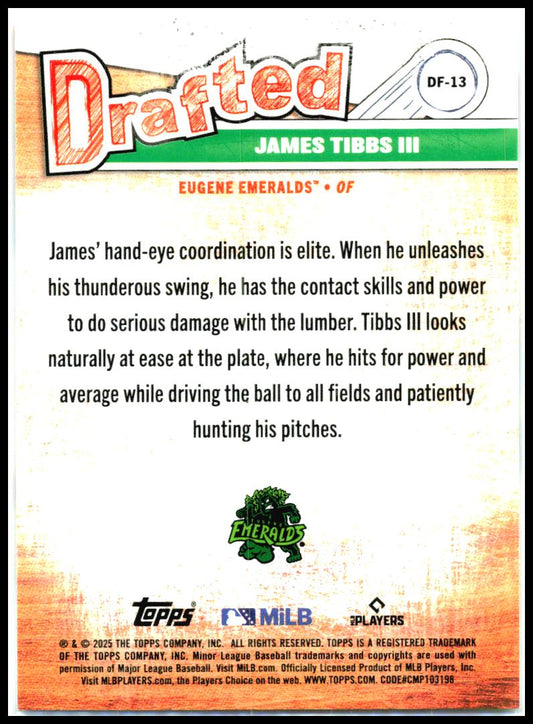 2025 Topps Pro Debut Drafted #DF-13 James Tibbs III Eugene Emeralds