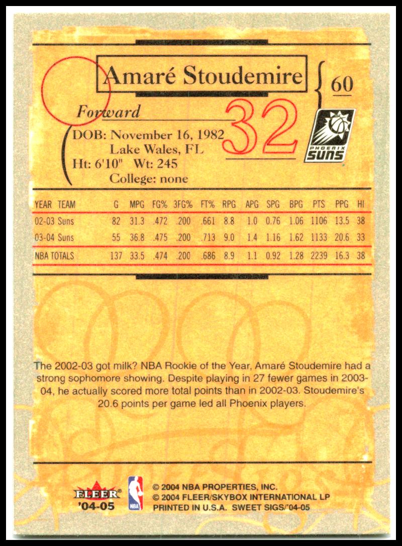 2004-05 Fleer Sweet Sigs #60 Amaré Stoudemire Phoenix Suns