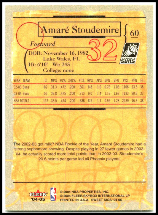2004-05 Fleer Sweet Sigs #60 Amaré Stoudemire Phoenix Suns