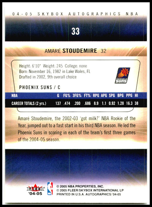 2004-05 SkyBox Autographics #33 Amare Stoudemire Phoenix Suns