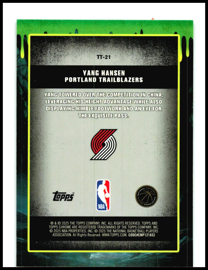 2025-26 Topps Chrome Tall Tales #TT-21 Yang Hansen Portland Trail Blazers