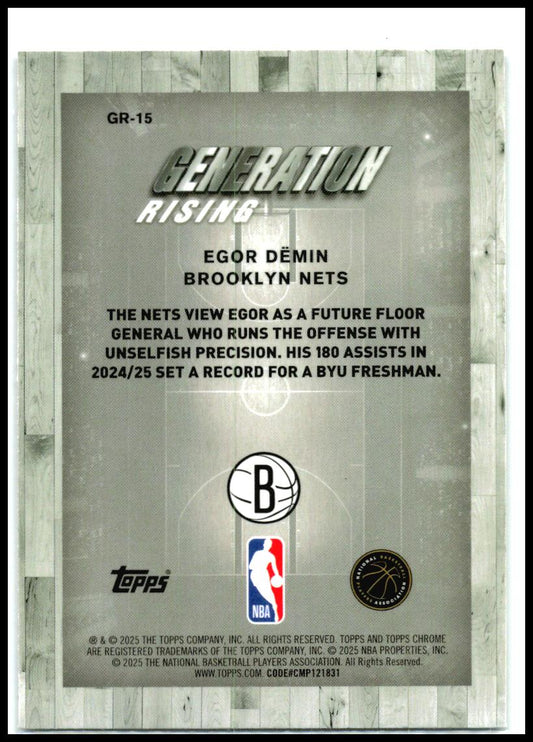 2025-26 Topps Chrome Generation Rising #GR-15 Egor Dëmin Brooklyn Nets