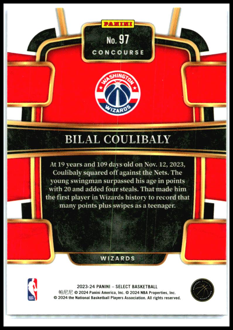 2023-24 Panini Select Bue #97 Bilal Coulibaly Rookie Washington Wizards