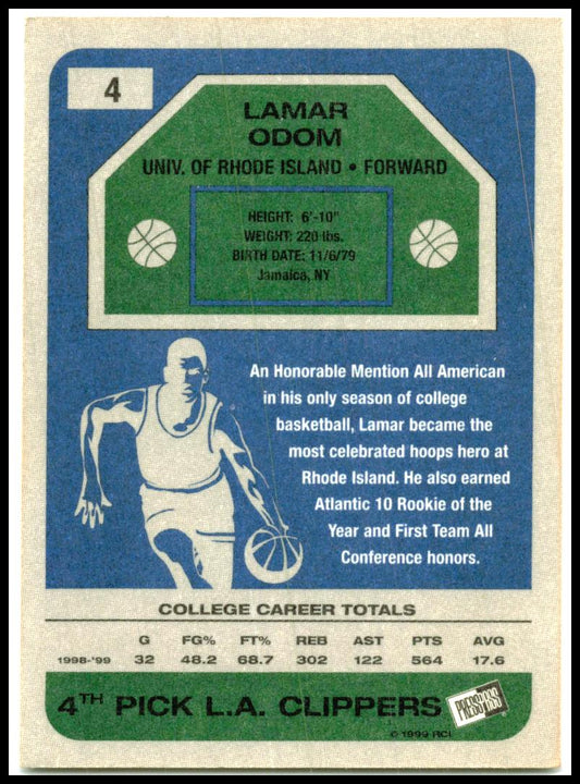 1999 Press Pass SE Old School #4 Lamar Odom Los Angeles Clippers