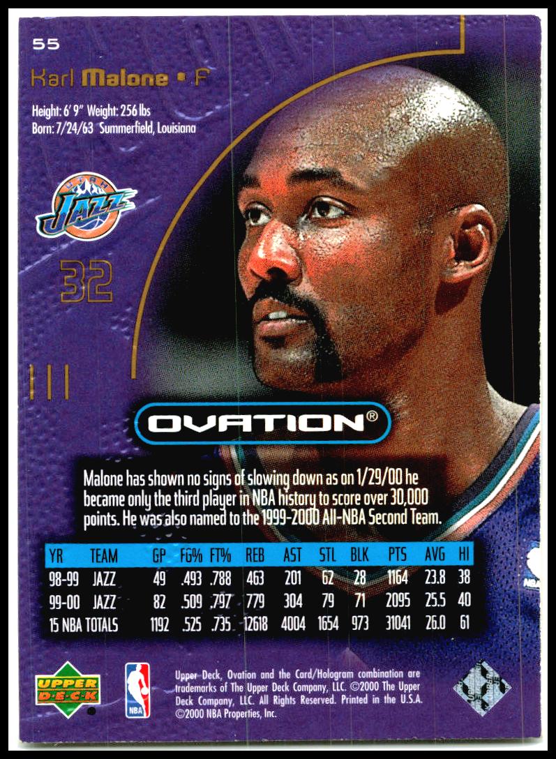 2000-01 Upper Deck Ovation #55 Karl Malone Utah Jazz