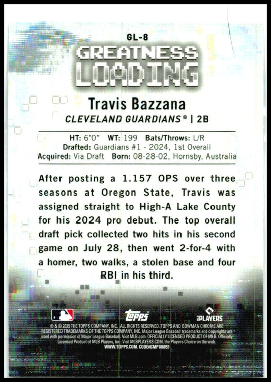 2025 Bowman Greatness Loading #GL-8 Travis Bazzana Cleveland Guardians