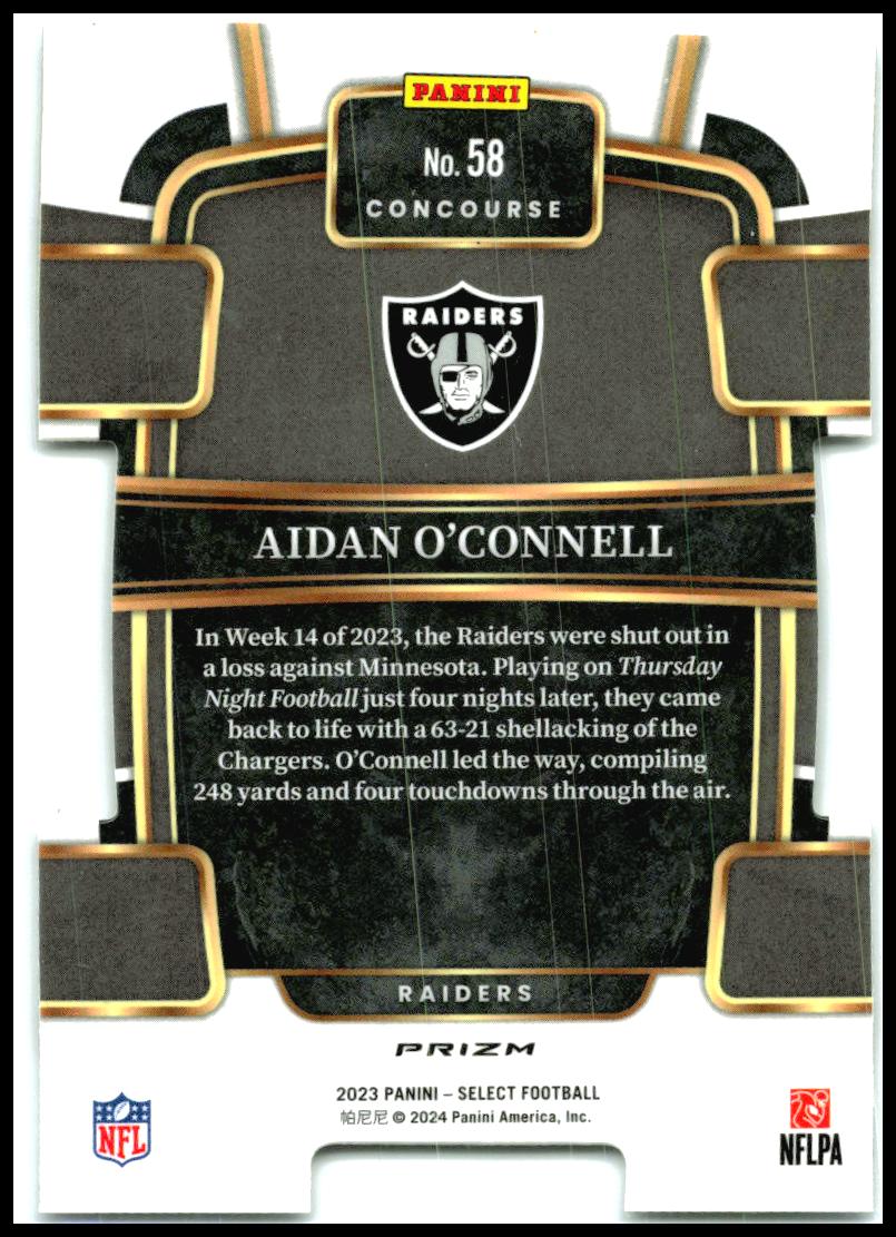 2023 Panini Select Neon Green Prizms Die Cuts #58 Aidan O'Connell Rookie Raiders