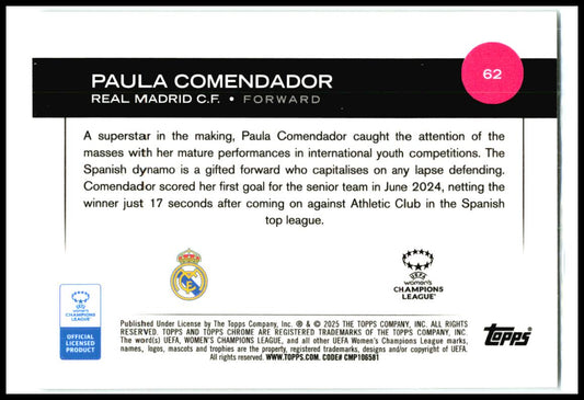 2024-25 Topps Chrome UEFA #62 Paula Comendador Rookie Real Madrid Femenino