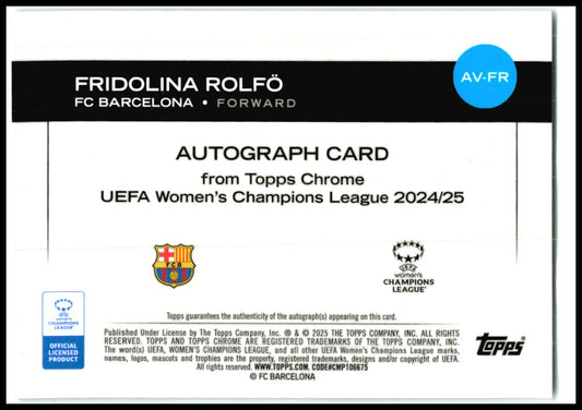 2024-25 Topps Chrome UEFA Auto Blue #AV-FR Fridolina Rolfö Auto FC Barcelona