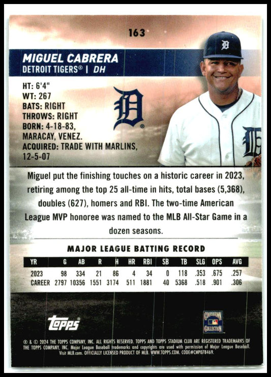 2024 Stadium Club Chrome #163 Miguel Cabrera Detroit Tigers