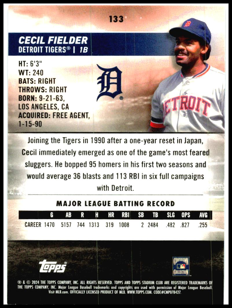 2024 Stadium Club #133 Cecil Fielder Detroit Tigers