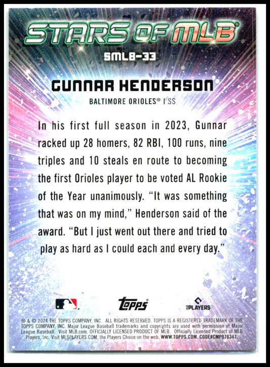 2024 Topps Stars of MLB #SMLB-33 Gunnar Henderson Baltimore Orioles