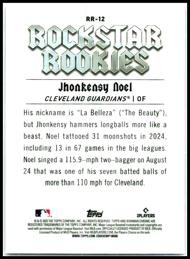 2025 Bowman Rockstar Rookies #RR-12 Jhonkensy Noel Cleveland Guardians
