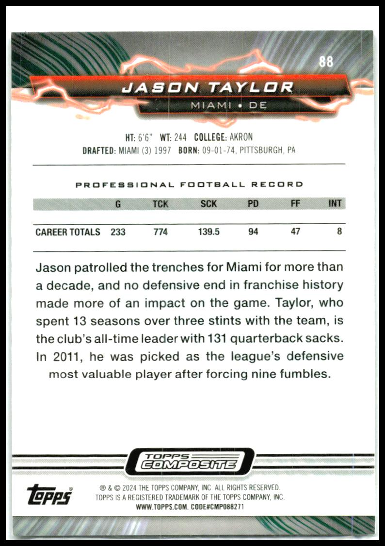 2023 Topps Composite Resurgence Prism Refractor #88 Jason Taylor Miami Dolphins
