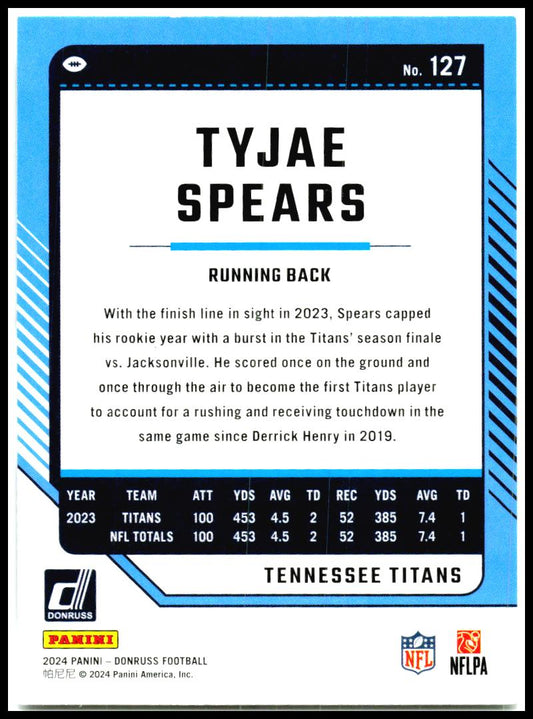 2024 Donruss #127 Tyjae Spears Tennessee Titans