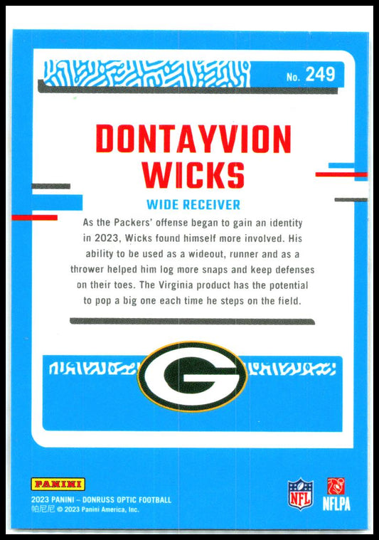 2023 Donruss Optic #249 Dontayvion Wicks Rookie Green Bay Packers