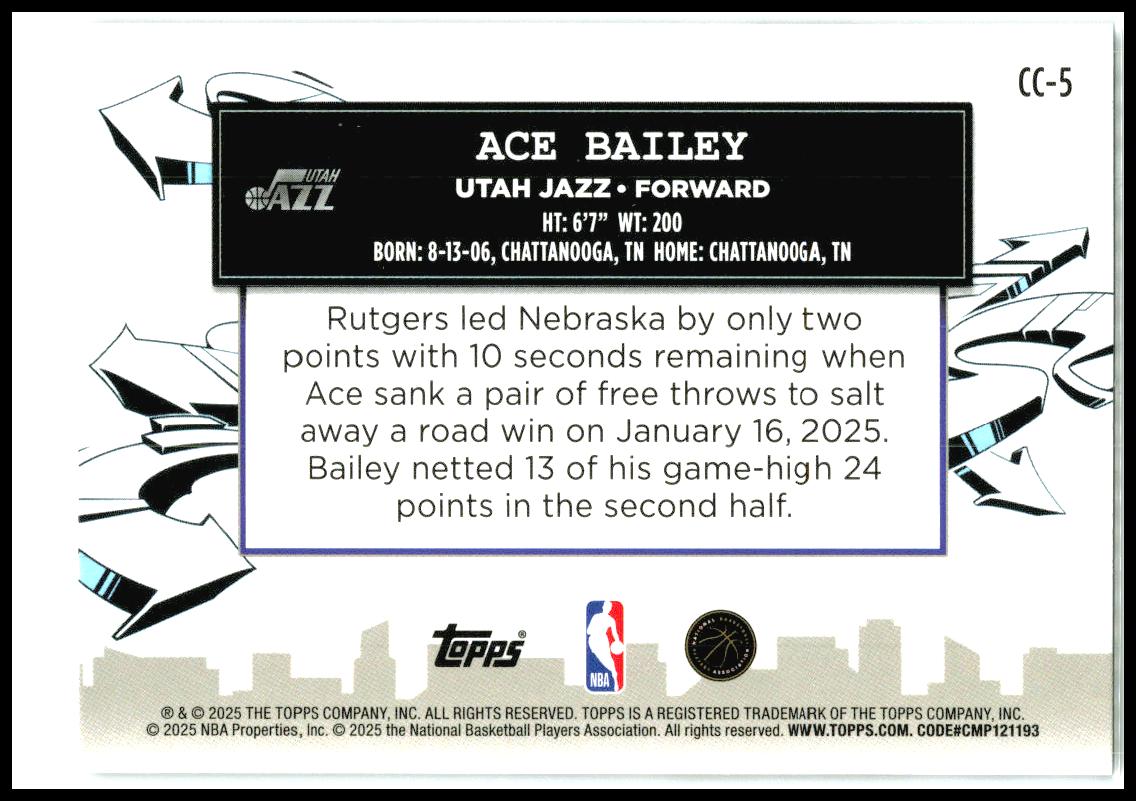 2025-26 Topps Clutch City Prospects Sandglitter #CC-5 Ace Bailey Utah Jazz