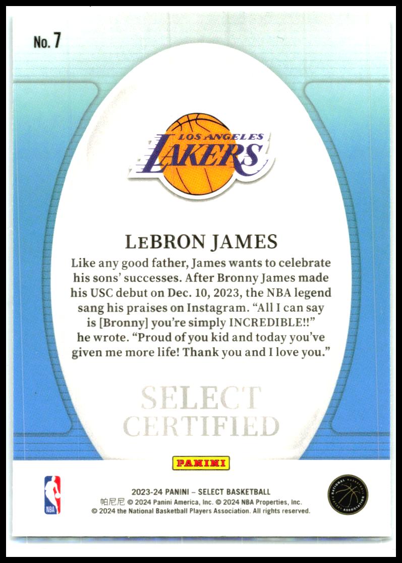 2023-24 Panini Select Select Certified #7 LeBron James Los Angeles Lakers
