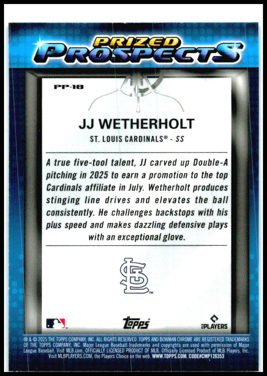 2025 Bowman Draft Draft Prized Prospects Mojo #PP-18 JJ Wetherholt Cardinals