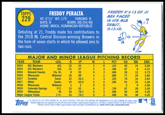 2019 Topps Heritage #229 Freddy Peralta Milwaukee Brewers