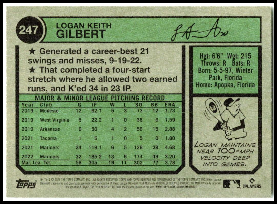 2023 Topps Heritage #247 Logan Gilbert Seattle Mariners