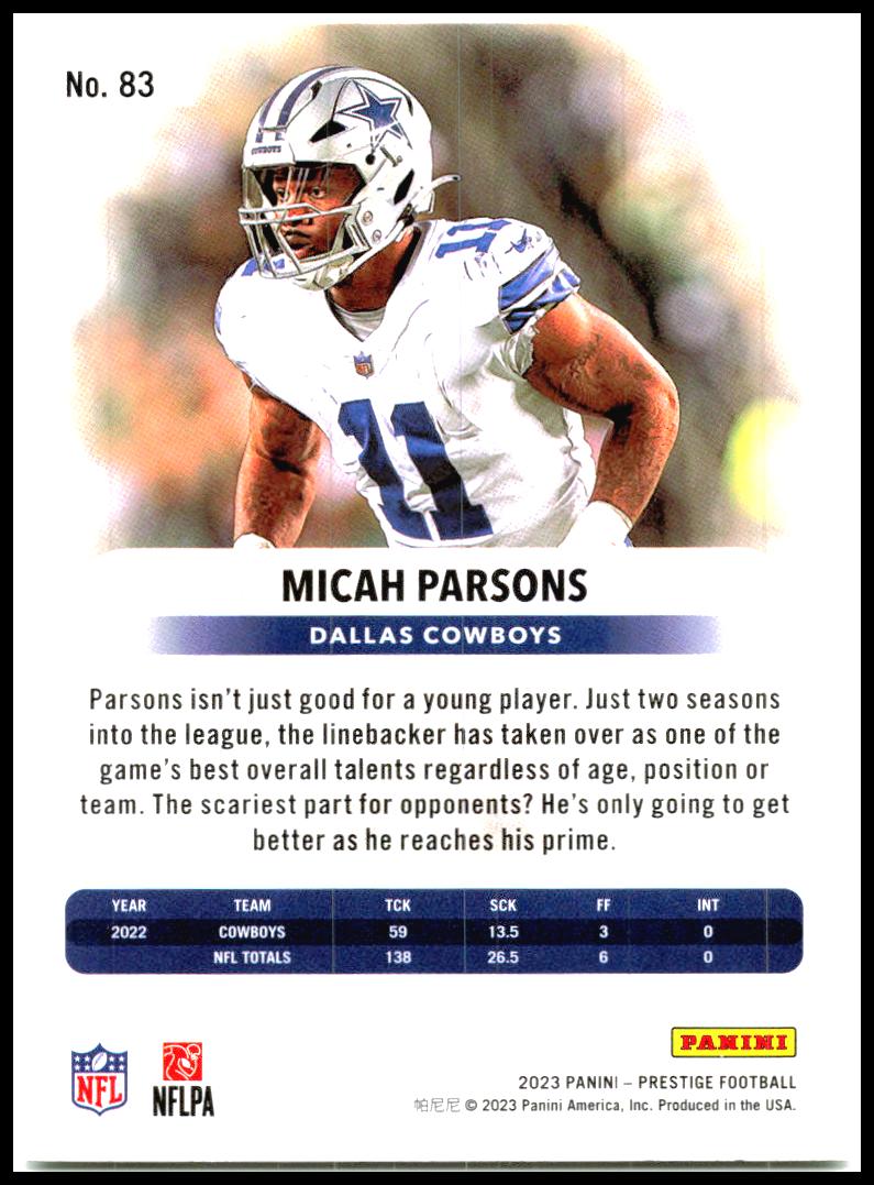 2023 Panini Prestige #83 Micah Parsons Dallas Cowboys