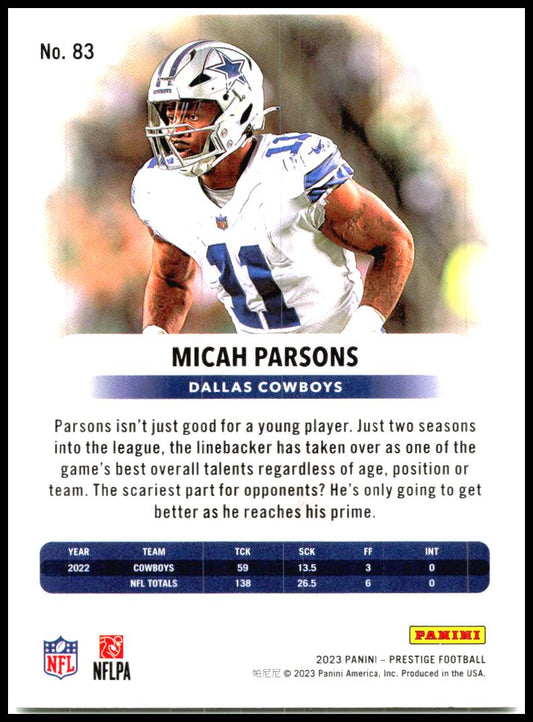2023 Panini Prestige #83 Micah Parsons Dallas Cowboys