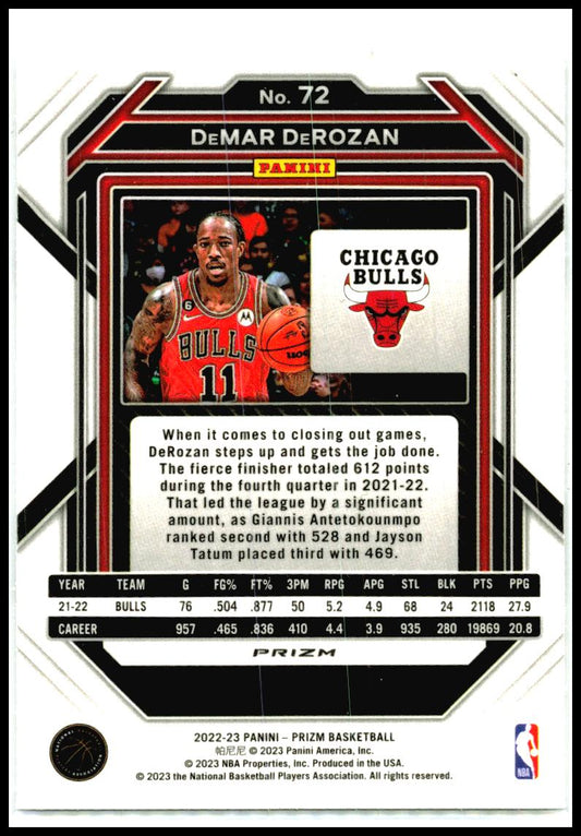 2022-23 Panini Prizm Prizms Silver #72 DeMar DeRozan Chicago Bulls