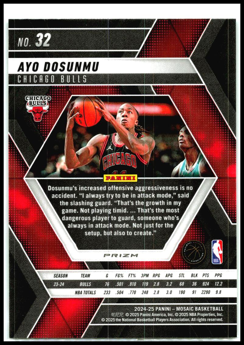 2024-25 Panini Mosaic Green Mosaic #32 Ayo Dosunmu Chicago Bulls
