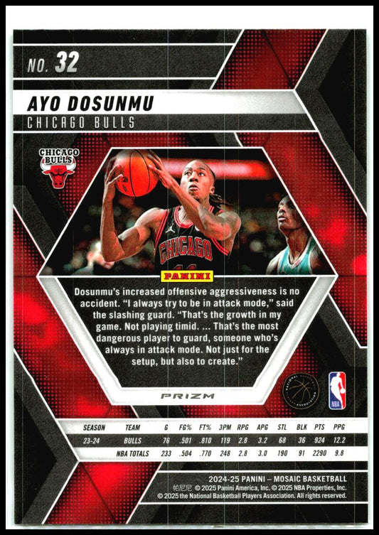 2024-25 Panini Mosaic Green Mosaic #32 Ayo Dosunmu Chicago Bulls