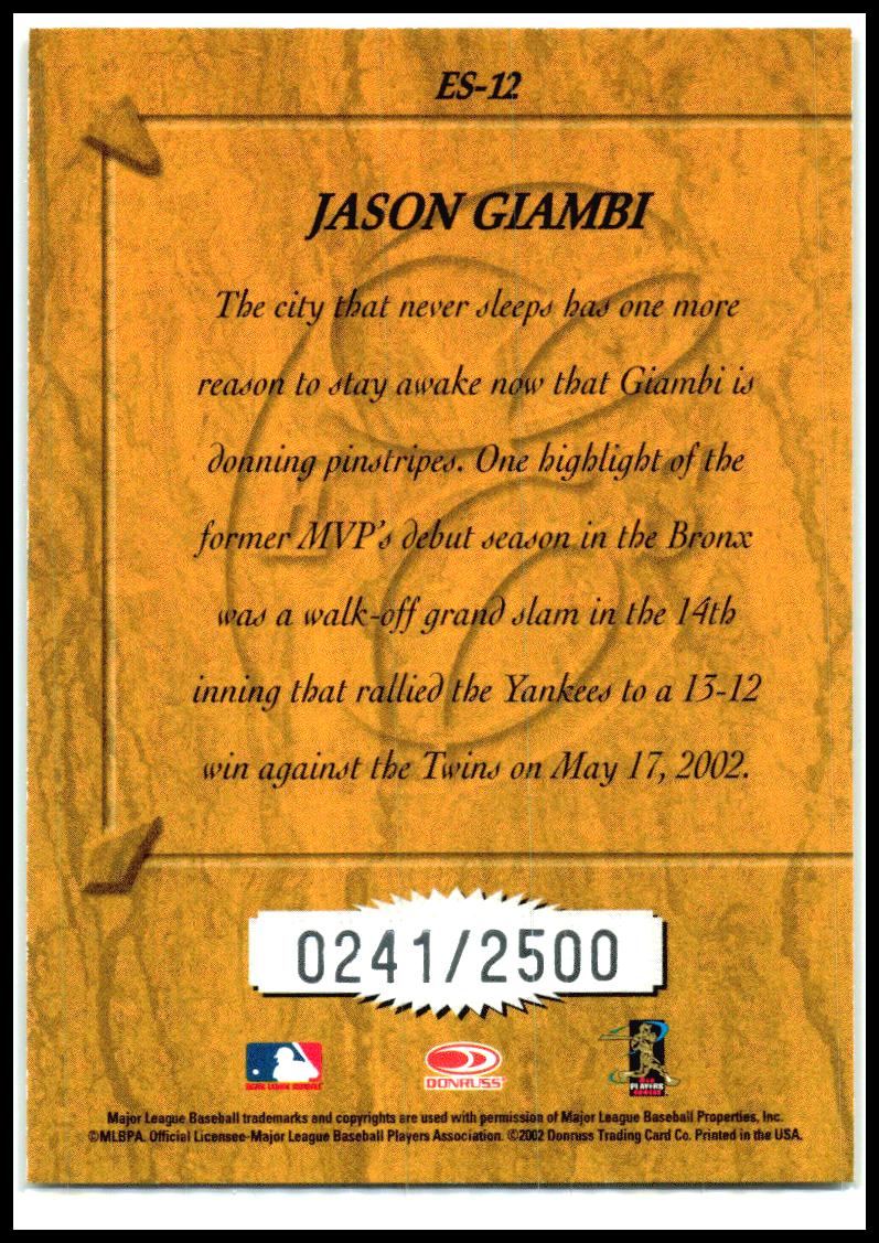 2003 Donruss Elite Series #ES-12 Jason Giambi #/2500 New York Yankees