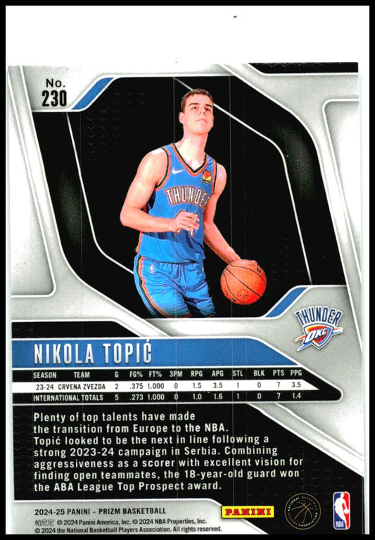 2024-25 Panini Prizm #230 Nikola Topic Rookie Oklahoma City Thunder