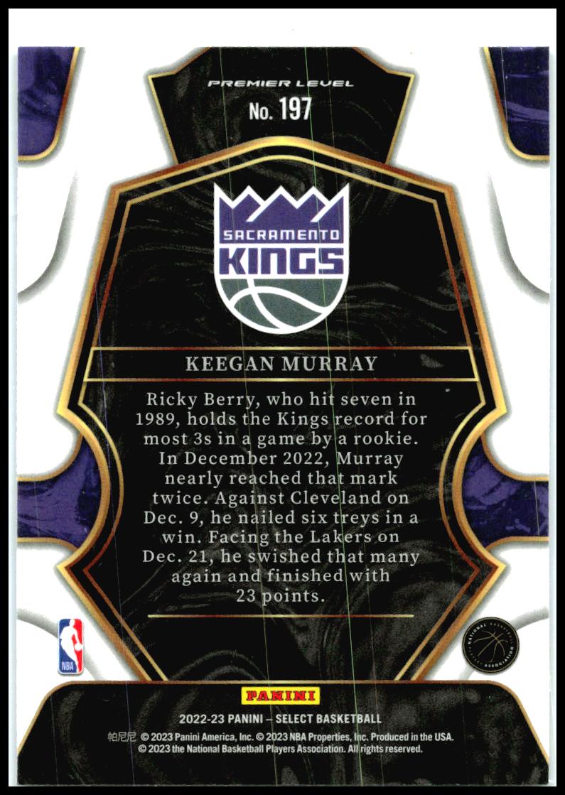2022-23 Panini Select Blue #197 Keegan Murray Rookie Sacramento Kings