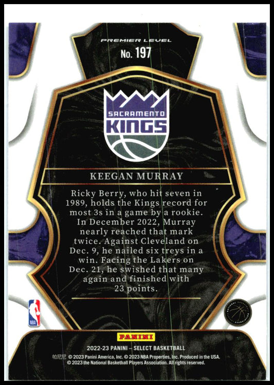 2022-23 Panini Select Blue #197 Keegan Murray Rookie Sacramento Kings