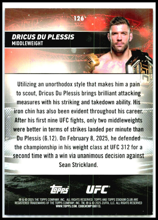 2025 Stadium Club UFC Blue Foil #126 Dricus du Plessis #/50