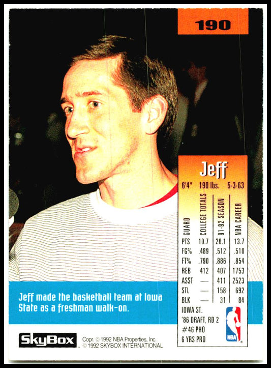 1992-93 SkyBox #190 Jeff Hornacek Philadelphia 76ers