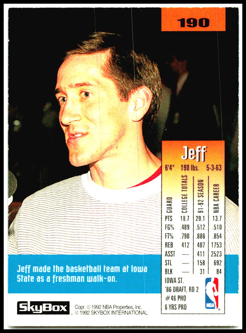 1992-93 SkyBox #190 Jeff Hornacek Philadelphia 76ers