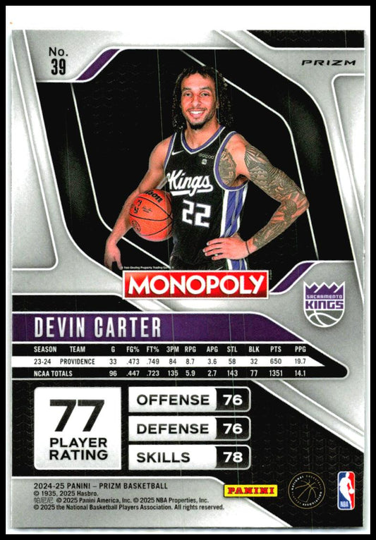 2024-25 Panini Prizm Monopoly Red Prizms #39 Devin Carter Rookie Kings