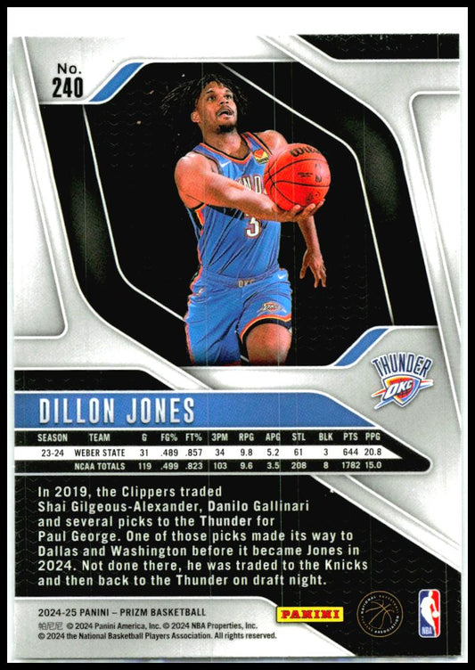 2024-25 Panini Prizm #240 Dillon Jones Rookie Oklahoma City Thunder