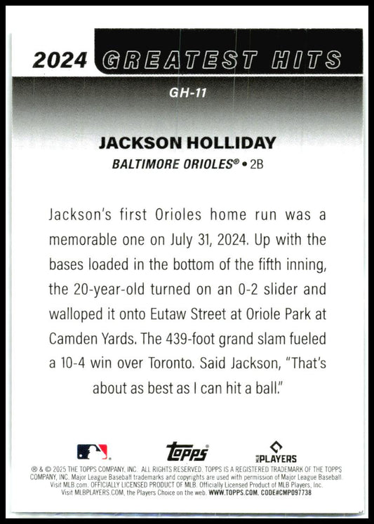 2025 Topps 2024 Greatest Hits #GH-11 Jackson Holliday Baltimore Orioles